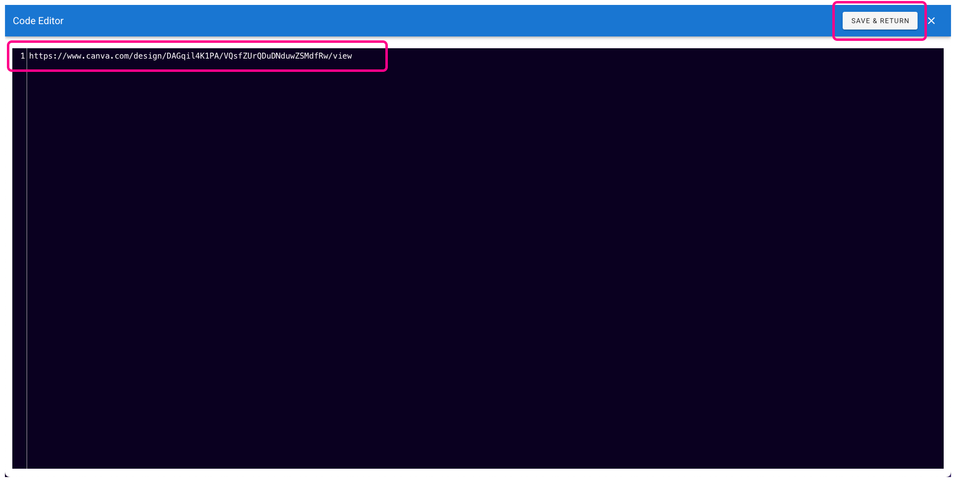 Retriever code editor field with the embed code highlighted