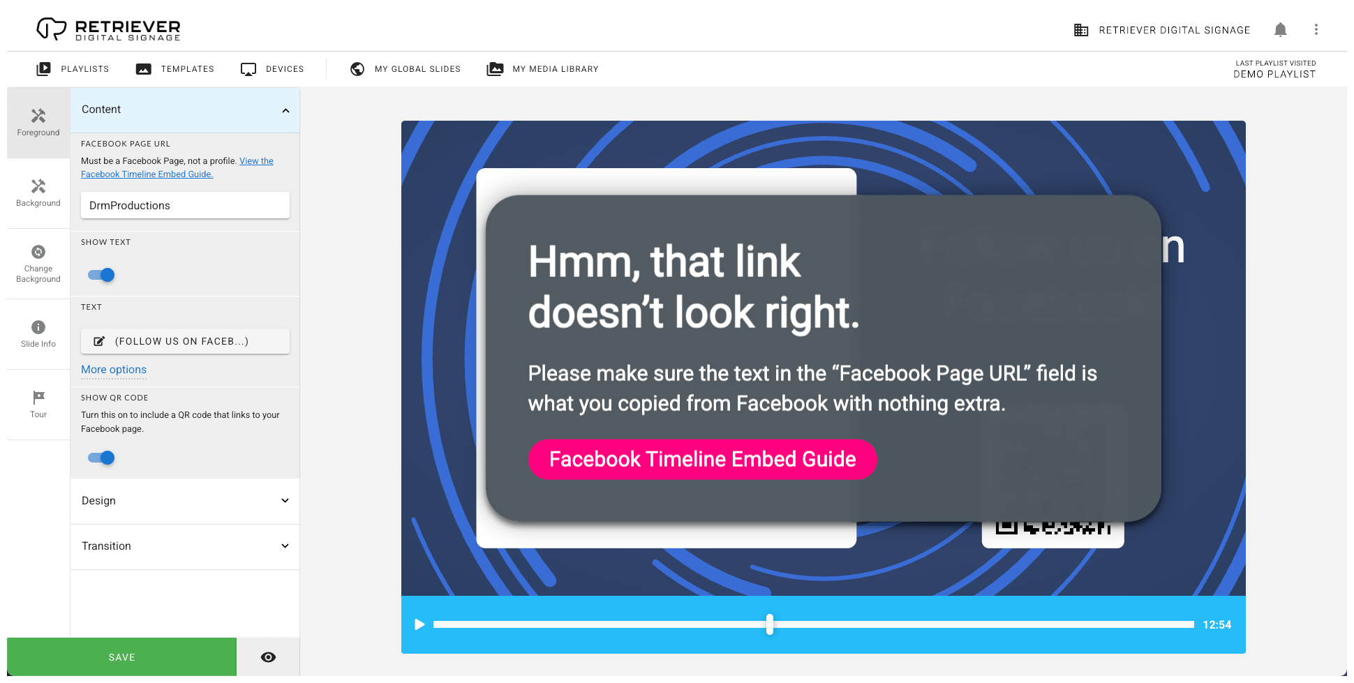 Screenshot showing an Instagram error message. The message says, “Hmm, that link doesn’t look right.”